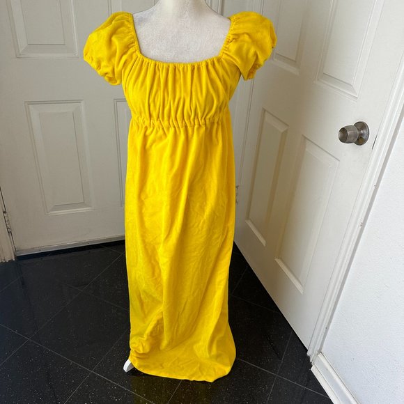Vintage 70s Byer California Yellow Maxi Dress Empire Waist, Velvet Juliet Gown S - Picture 9 of 9